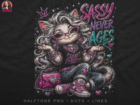 Sassy Cat Glitter Halftone Design: Bold Apparel Art